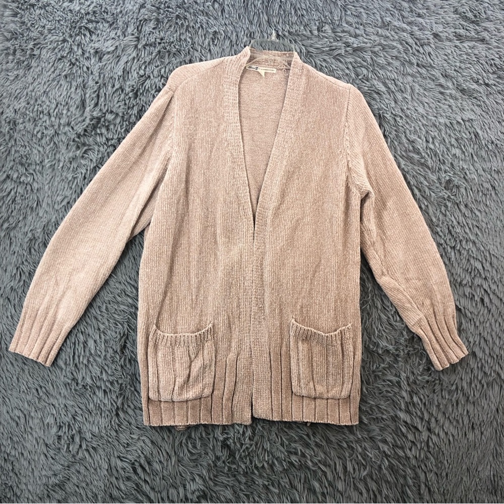 Seven7 Cardigan Sweater Womens Size Medium Taupe Soft Open Pockets Long Sleeve
